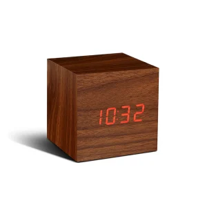 Gingko Cube Click Clock Walnut / Red LED^ Clocks | Tech