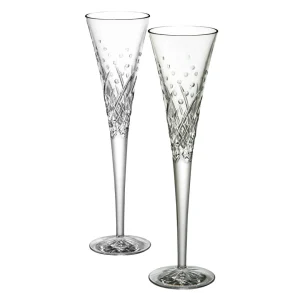 Waterford Crystal Happy Celebration Flutes / Set 2^ Glassware